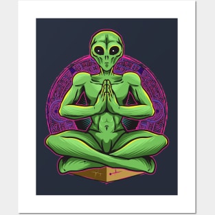 alien green doing yoga Posters and Art